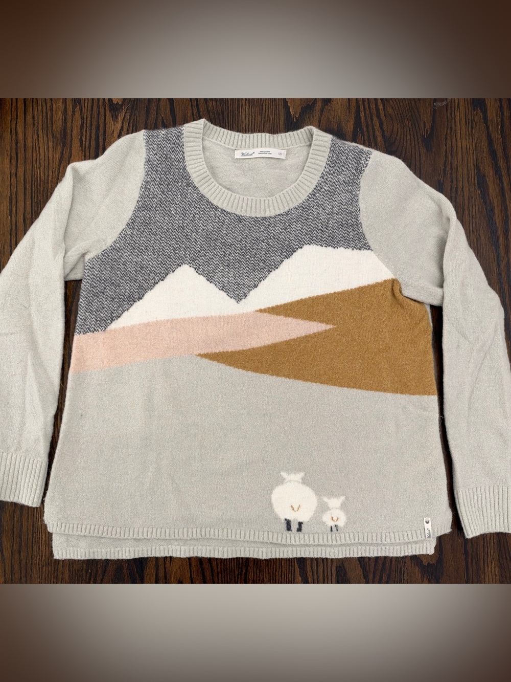 Woolrich Sheep Motif Gray and Pastel Crewneck Sweater